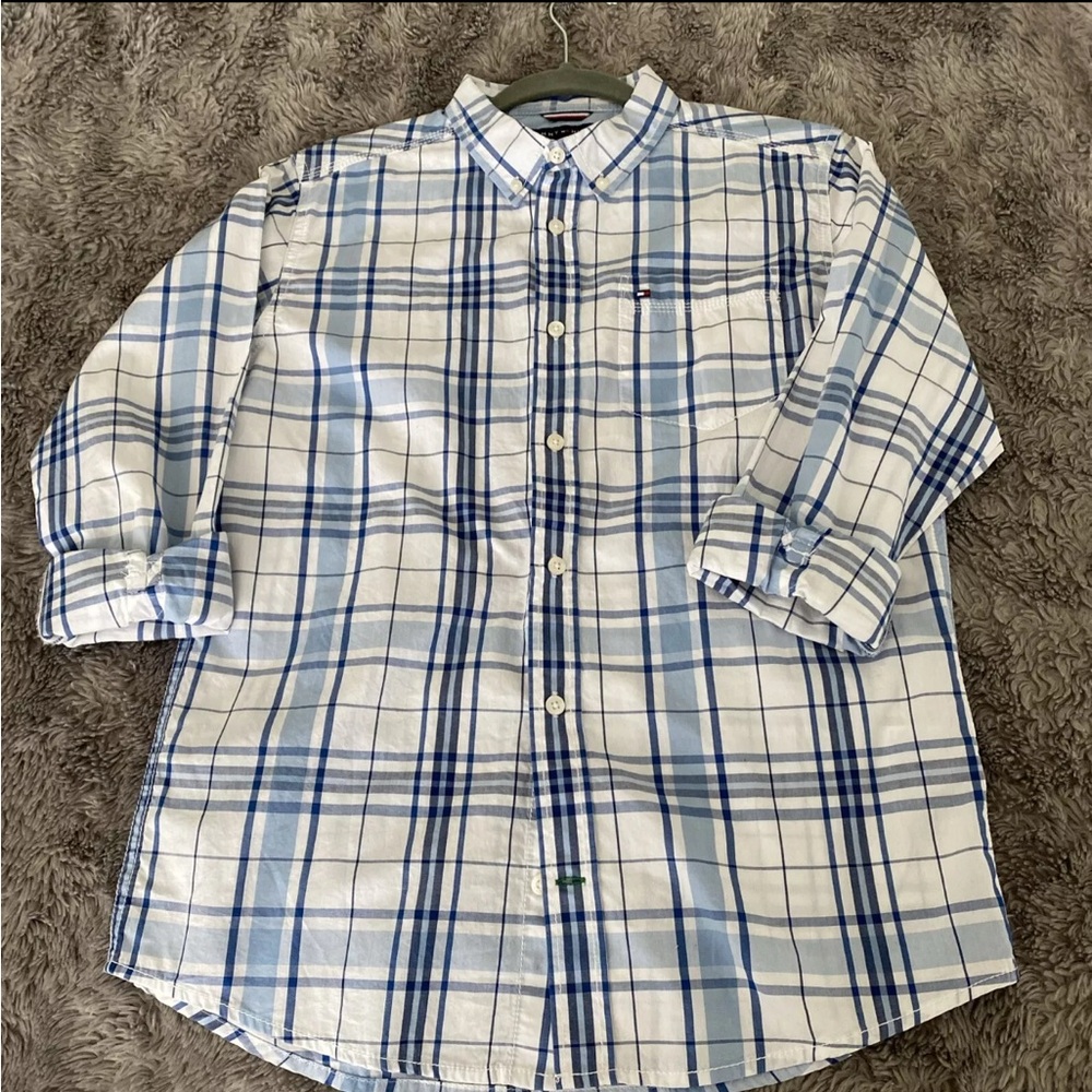 Tommy Hilfiger Teen L (16-18) Dress Shirt Plaid Button Up Long Sleeve